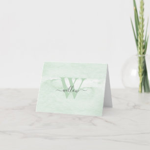 Green Monogram Watercolor Personalized Stationery Thank You Card