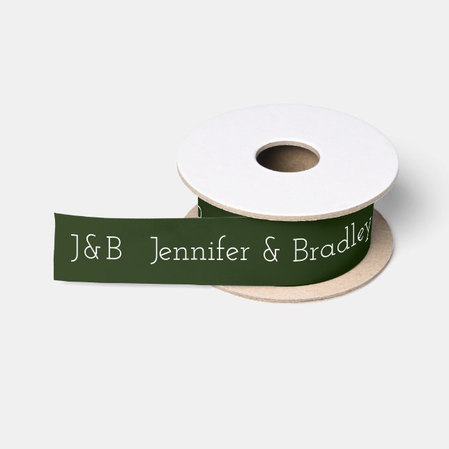Green Monogram Wedding Custom Name Personalized Satin Ribbon (Spool)