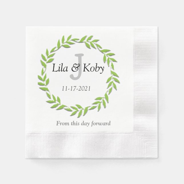 Green Monogram Wedding Napkin (Front)