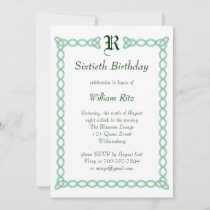Green Monogrammed Birthday Invitation