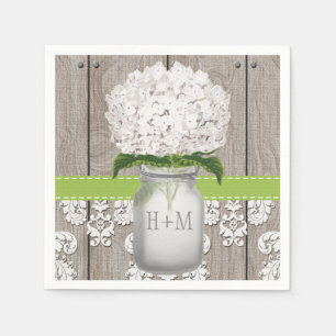 Green Monogrammed Hydrangea Mason Jar Napkin