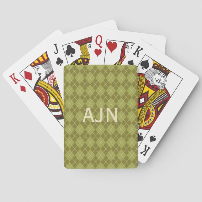 Green Monogrammed Playing Cards (Back)