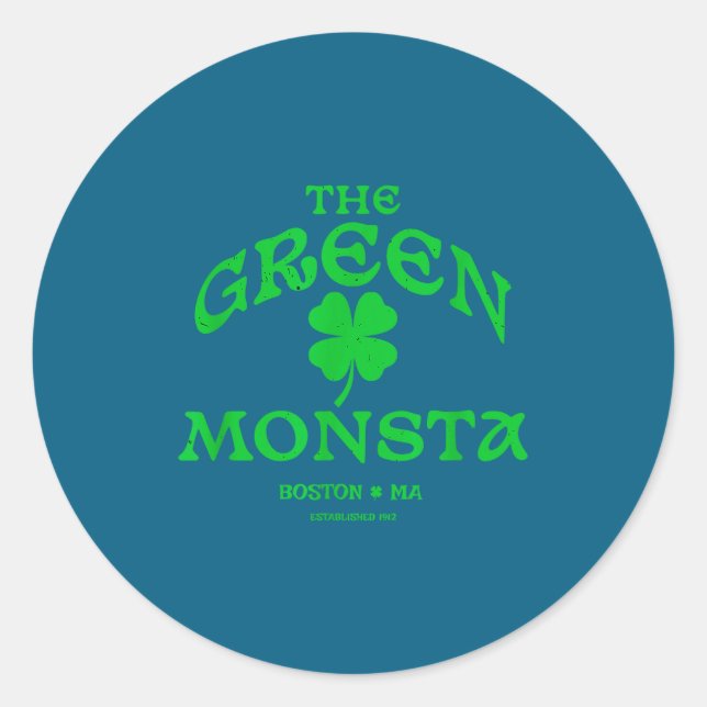 Green Monsta Funny Boston M New England Srts Gift  Classic Round Sticker (Front)
