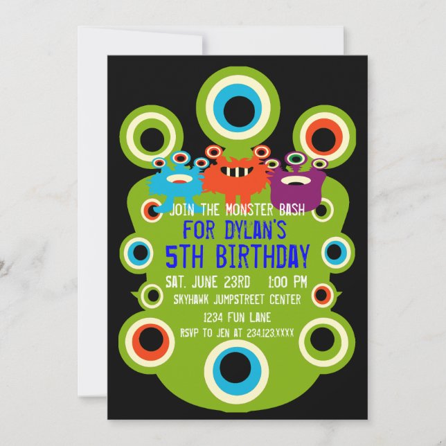 Green Monster Eyes Invitations de fête d'anniversa (Devant)