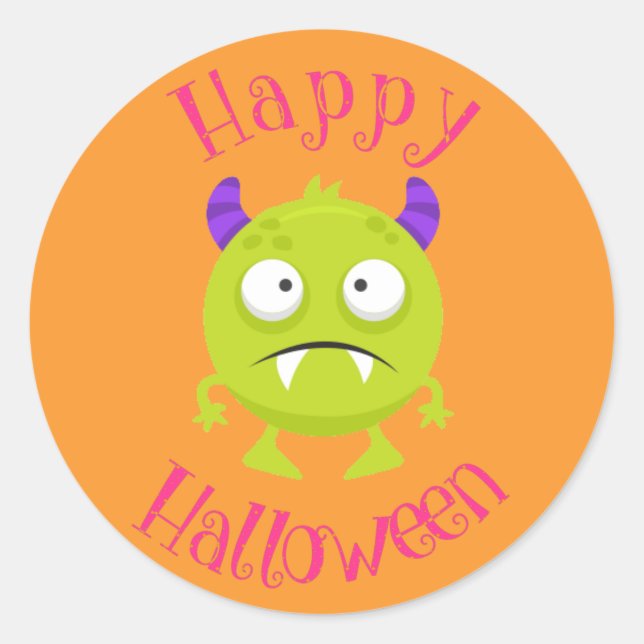 Green Monster Fun Kids Halloween Party Classic Round Sticker (Front)