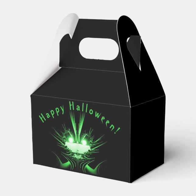 Green Monster Glowing Eyes Happy Halloween Favor Box (Front Side)