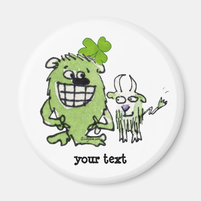 Green Monster Goat Shamrock Cartoon Magnet (Front)