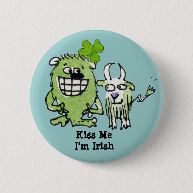 Green Monster Goat Shamrock Cartoons Button (Front)