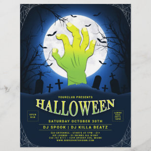 Green Monster Hand Halloween Club Party Event Flyer