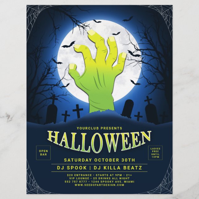 Green Monster Hand Halloween Club Party Event Flyer (Front)