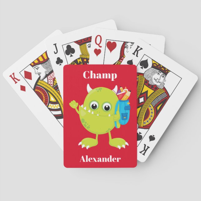 Green Monster on red background Playing Cards (Back)