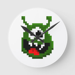 Green Monster - Pixel Art Round Clock