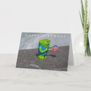 Green monster plastic toy birthday card
