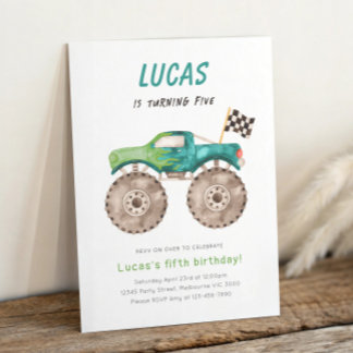 Green Monster Truck Any Age Birthday Party Invitation