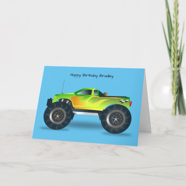 Green Monster Truck Birthday Card (Front)
