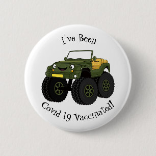Green monster truck cartoon illustration 2 inch round button
