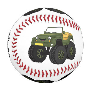 Green monster truck cartoon illustration  baseball