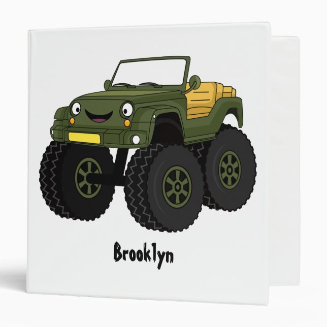 Green monster truck cartoon illustration binder (Front/Inside)
