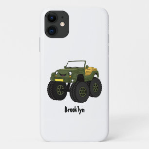 Green monster truck cartoon illustration iPhone 11 case