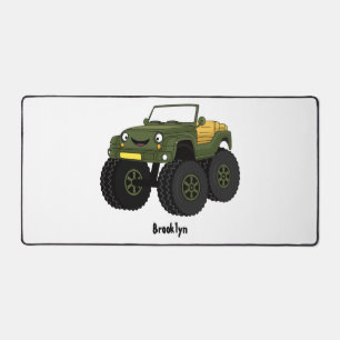 Green monster truck cartoon illustration desk mat