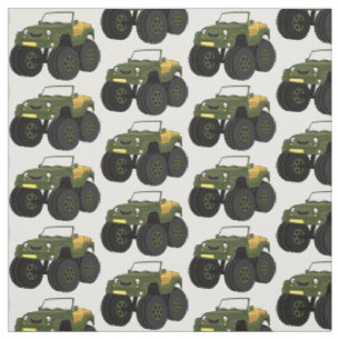 Green monster truck cartoon illustration fabric