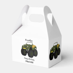 Green monster truck cartoon illustration favor box