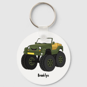 Green monster truck cartoon illustration keychain