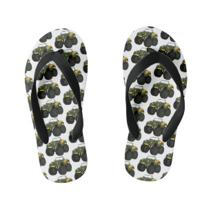 Green monster truck cartoon illustration kid's flip flops