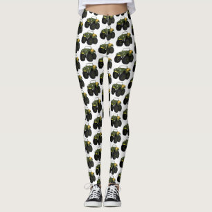 Green monster truck cartoon illustration leggings