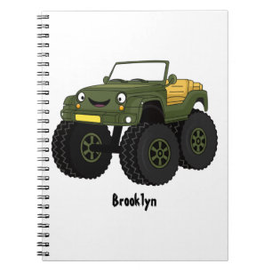 Green monster truck cartoon illustration  notebook