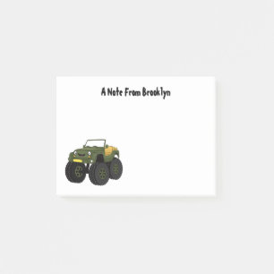 Green monster truck cartoon illustration post-it notes