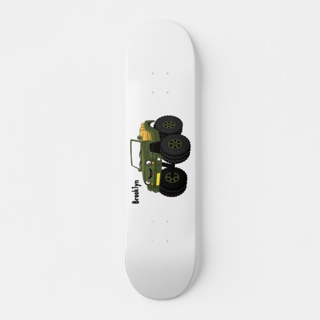 Green monster truck cartoon illustration  skateboard (Front)