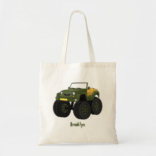 Green monster truck cartoon illustration  tote bag