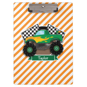 Green Monster Truck, Chequered Flag; Orange Stripe Clipboard