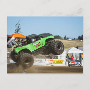 Green Monster Truck In Action Postcard