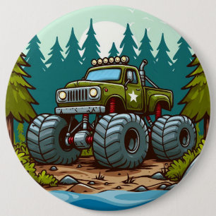 Green Monster Truck in the forest 6 Inch Round Button