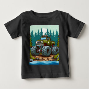 Green Monster Truck in the forest Baby T-Shirt