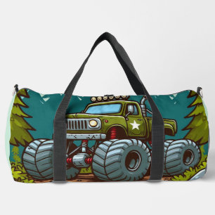 Green Monster Truck in the forest Duffle Bag