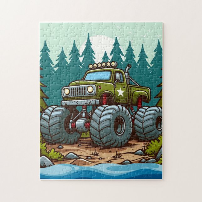 Green Monster Truck in the forest Jigsaw Puzzle (Vertical)