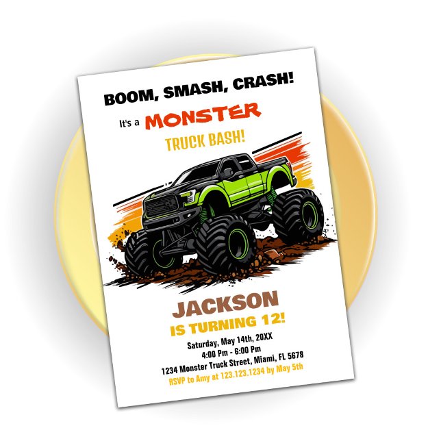 Green Monster Truck Invitations d'anniversaire (Green Monster Truck Birthday Invitations)
