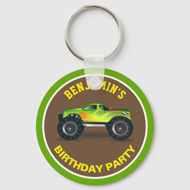 Green Monster Truck Kids Birthday Party Favor Keychain (Front)