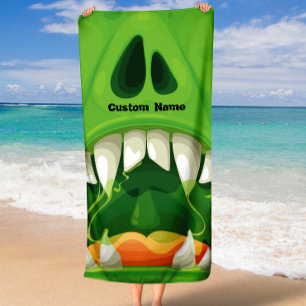Green Monster with Big Teeth Beach Towel