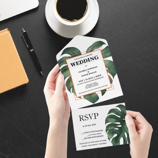 Green Monstera Leaf All in One Wedding Invite (Creator Uploaded)
