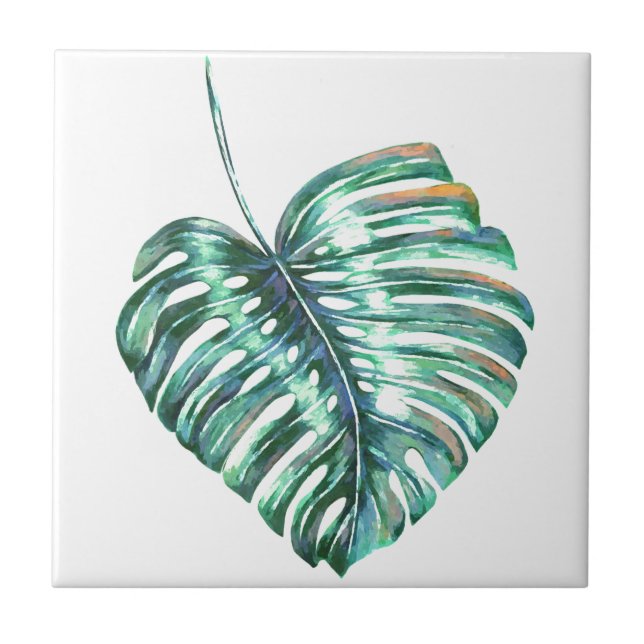 Green monstera leaf palm tropical tile (Front)