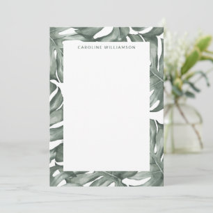 Green Monstera Leaf Watercolor Botanical Name Card