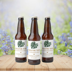 Green Monstera Leaf  Wedding  Beer Bottle Label