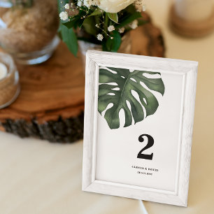 Green Monstera Leaf  Wedding Table Number