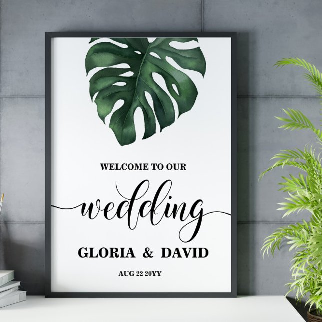 Green Monstera Leaf  Welcome Wedding  Poster (Creator Uploaded)