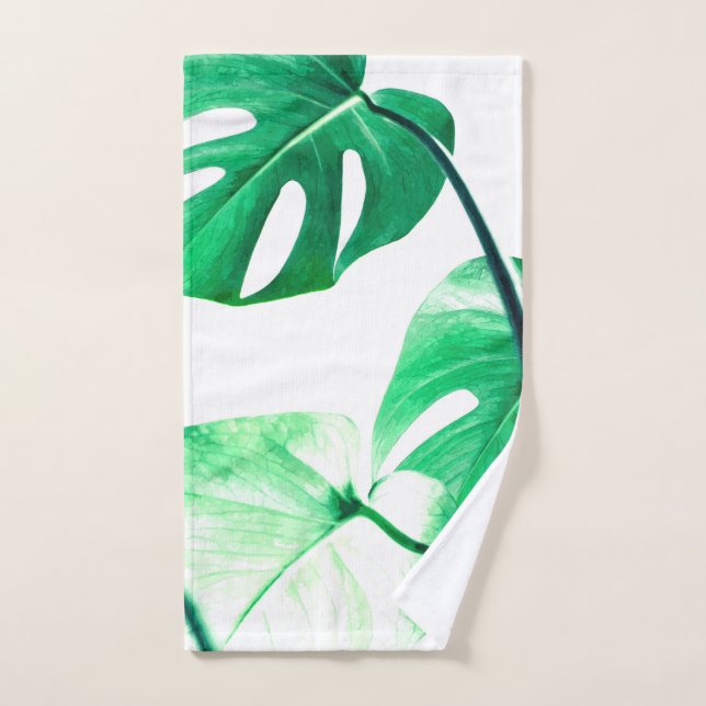 Green Monstera Leaves Bath Towel Set (Hand Towel)