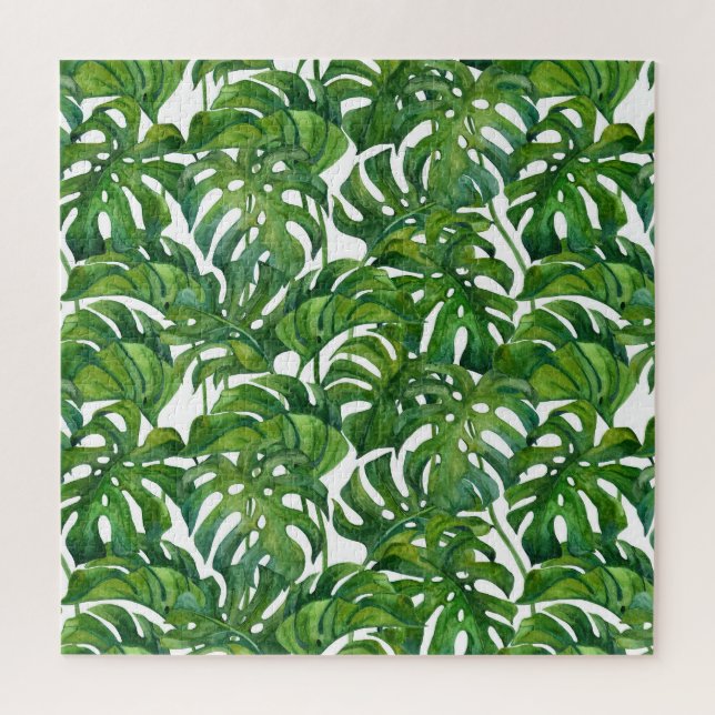 Green Monstera Leaves Tropical Seamless Jigsaw Puzzle (Vertical)